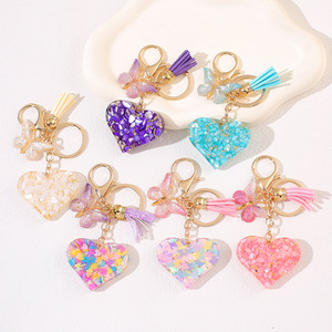 Nouveau porte-clés papillon à franges, breloque en résine avec paillettes, pendentif amour pour femmes et amoureux, idéal pour les festivals - Product Image 2