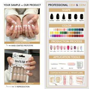 Lot de 24 <span class=keywords><strong>faux</strong></span> <span class=keywords><strong>ongles</strong></span> <span class=keywords><strong>courts</strong></span> en gel français, couleur nude naturel, avec gelée pour les doigts – Vente chaude - Product Image 3