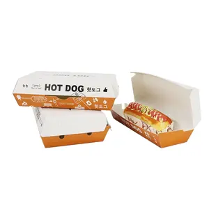 핫도그 용 일회용 맞춤형 한국 샌드위치 햄버거 용기 핫도그 포장 식품 등급 골판지 상자