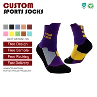Chaussettes de sport professionnelles antidérapantes pour hommes, respirantes, pour basketball et football, mi-mollet, en tissu éponge, Spandex/Polyester/Coton