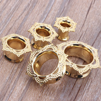 Tunnel d'oreille creux à motif floral, double évasement, plug d'oreille, jauge, piercing, bijou de corps, plug d'oreille type selle