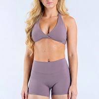 Ensemble de yoga deux pièces pour femme, soutien-gorge de sport dos nu et short cycliste effet seconde peau, tenue de fitness Pilates, vente en gros, personnalisation OEM