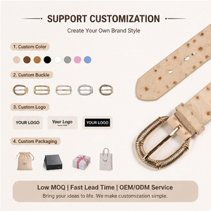 <span class=keywords><strong>Cintura</strong></span> Vintage Personalizzabile da <span class=keywords><strong>Donna</strong></span> in Pelle <span class=keywords><strong>Beige</strong></span> con Motivo a Struzzo e Fibbia Dorata - Product Image 5