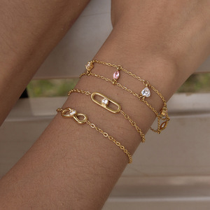 ERESI CZ Crystal Stackable <strong>Gold</strong> Chain <strong>Bracelet</strong> Waterproof 316L Stainless Steel <strong>Infinity</strong> &amp; Paperclip Minimalist Jewelry for Women - Product Image 1