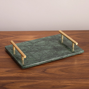 Natural Stone <b>Storage</b> <b>Tray</b> Rectangle Minimalist Design Living Room Decorative Organizer Metal Handle - Product Image 1