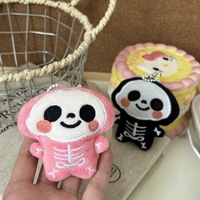 Porte-clés Peluche Squelette Mignon, Breloque Poupée Kawaii pour Sac à Dos, Pendentif en Peluche Os Brodé, Cadeau d'Halloween, Anneau Porte-clés
