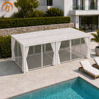 Pergola rétractable en aluminium blanc 3x6m, prête à être expédiée, avec revêtement poudré, stabilité supérieure, toit à lames renforcé