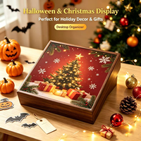 Plateau cadeau en bois à neuf compartiments, style plateau, avec couvercle, personnalisable avec des images pour la décoration de Noël et d'Halloween