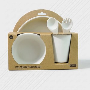 Ensemble de vaisselle en silicone pour enfants, 5 pièces, blanc cassé, sans BPA, pour l'alimentation des enfants de plus de 6 mois - Product Image 2