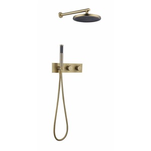 Système de douche encastré mural en laiton chromé noir et or brossé avec mitigeur pluie et douchette <span class=keywords><strong>à</strong></span> main - Product Image 4