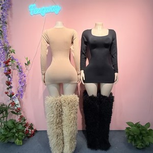 Nuovo Abito Modellante Autunnale Sottoveste, Contenitivo e Snellente, con Scollo Quadrato, Senza Cuciture, a Costine, per Donna - Product Image 4