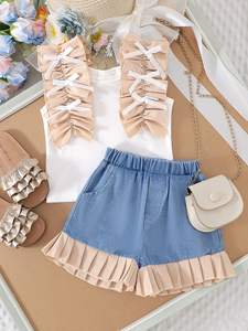 Ensemble été pour filles européennes et américaines, veste en dentelle blanche avec short en jean assorti, ensemble 2 pièces - Product Image 2