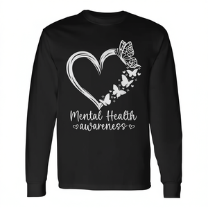 Camiseta de Manga Larga Unisex con Cuello Redondo y Estampado Digital para Concientización sobre la Salud Mental, Promocional para Adultos - Product Image 2