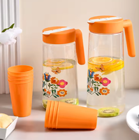 Ensemble bouilloire et quatre tasses en plastique PP/PC, motif imprimé, grande capacité (1800 ml/2300 ml), design classique et durable, livraison immédiate