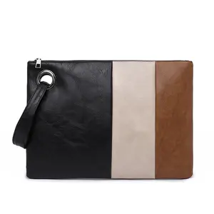 Fashion New Wristlet Envelope Bag High Quality Soft Leather Evening Wristlet Handbags Stitching Leather Design Oversized Clutch