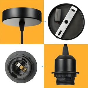 <span class=keywords><strong>Kit</strong></span> de suspension de <span class=keywords><strong>lampe</strong></span> E27 Premium avec cordon tressé réglable, support de plafond en fer fileté, AC 220V, métal noir - Product Image 3