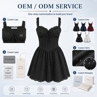 Robe d'été décontractée sans manches à volants pour femme, imprimé pois, taille empire, mini-robe en coton, vente en gros OEM