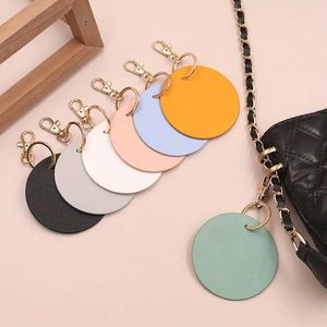 Colorful PU Leather Round Keychain Custom Logo Alloy Keyring Portable Key Holder Promotional <b>Gifts</b> - Product Image 4