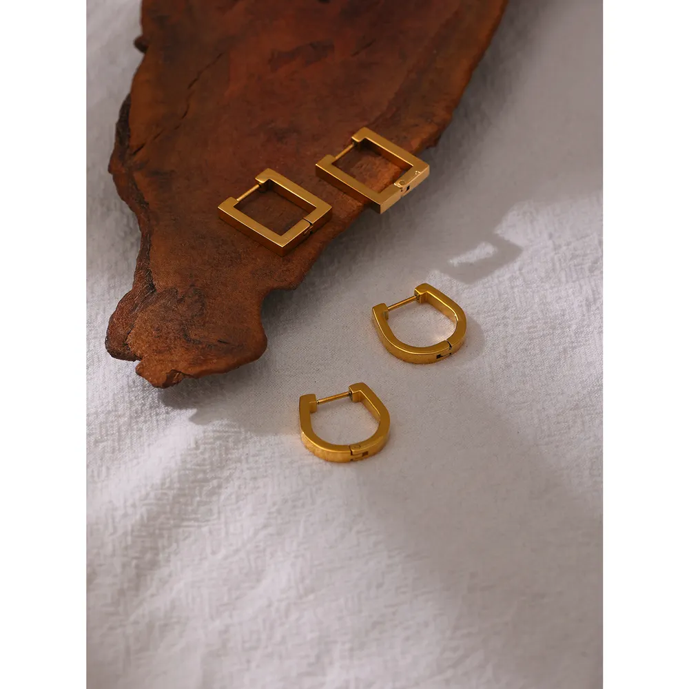 JINYOU 1702 הצהרת כיכר זהב מתכת חישוק עגילי נירוסטה אופנתי זול בתפזורת תכשיטי עבור נשים