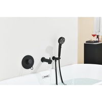 Robinet de baignoire rond noir mat avec mitigeur encastré et grande douchette à main, ensemble douche-baignoire