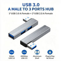 Hub USB en ángulo recto de 90 grados, 3 puertos, velocidad de 5 Gbps, base en forma de L de aluminio para ordenador portátil, PC, escritorio, Hub USB 3.0