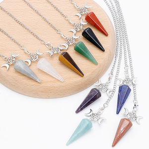 Pendule de méditation <span class=keywords><strong>hypnotique</strong></span> pendentif pyramide hexagonale charme de lune étoile de cristal de pierre naturelle pendule de guérison en pierre de lune - Product Image 3