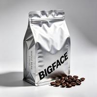 Emballage personnalisé pour café, sac à fond carré avec fermeture éclair standard et valve d'air, emballage en feuille d'aluminium personnalisé pour grains de café