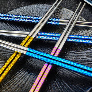 Wholesale Pure Titanium Flatware Set Custom Logo <strong>Chopsticks</strong> Gold Black Alloy Reusable Korean Design Includes Gift Box Dinnerware - Product Image 2