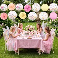 Décorations de fête aux fleurs sauvages, ensemble de lanternes en papier |   Lanternes en papier, pompons, décorations pour fête du thé en jardin, fête prénatale, anniversaire féerique
