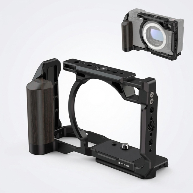 PULUZ Metal Cage Expansion Frame with Wooden Handle for Nikon ZR Camera Accessories