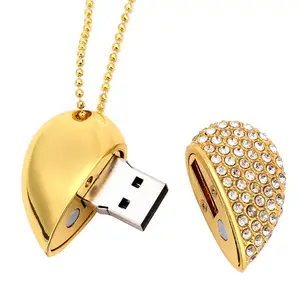 Heart-Shaped USB Memory Stick Jewelry 4GB 8GB 16GB 32GB 64GB 128GB USB Flash Drive Necklace Pendant Thumb Pen Drive