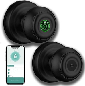 Mount <strong>Black</strong> Smart Ball <strong>Knob</strong> <strong>Door</strong> Lock Fingerprint Unlock Waterproof Anti-Theft Feature for Home Hotel Bedroom Interior <strong>Doors</strong> - Product Image 1
