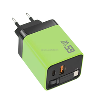 Chargeur GaN USB-C 65W avec prise EU et câble de charge rapide USB-C rétractable, adaptateur secteur PD Type-C 65W