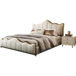 سرير كينج إيطالي حديث مع جلد البقر الناعم الذهبي سرير رئيسي مزدوج للفنادق - Product Image 3