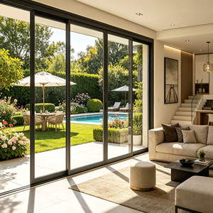 Puerta Corredera de Aluminio con Rotura de Puente Térmico, Doble Acristalamiento, Insonorizada y con Recubrimiento en Polvo, Diseño Moderno, Personalizada, para Proyectos de Villas, Venta al Por Mayor - Product Image 1