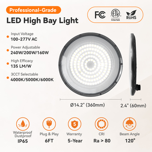 Projecteur LED UFO Industriel 160W 200W 240W IP65 6000K en Aluminium <span class=keywords><strong>pour</strong></span> Entrepôt, Usine, <span class=keywords><strong>Garage</strong></span>, Plafond Intérieur - Stock USA - Product Image 2