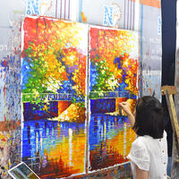 Toile murale abstraite peinture à l'huile, couteau fait à la main, paysage de rue de Paris, vente en gros, 10 pièces