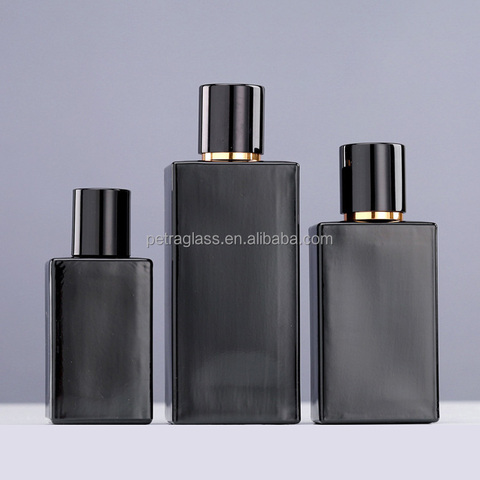 Luxury Oil Perfume Bottle Flower Elegant 50ml 100ml Matte Black Glass Rectangle Perfume Empty Bottle