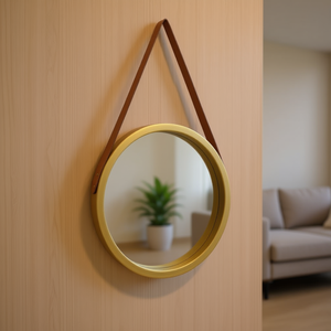 Specchio da parete rotondo moderno dorato da 15,7 pollici con cinghia e cornice in metallo per decorazioni domestiche - Product Image 2