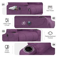 Fauteuil inclinable massant électrique surdimensionné violet pour adultes, mobilier de salon, avec fonction de levage et design extensible