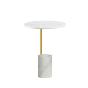 Mesa Auxiliar Redonda de Mármol Blanco con Tapa de Cristal, Diseño Moderno para el Hogar y el Comedor - Product Image 5