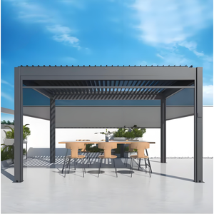 Kit de pergola bioclimatique motorisée rétractable à lames orientables en aluminium avec revêtement en poudre, éclairage LED, imperméable, résistant au vent, gazebo de <span class=keywords><strong>jardin</strong></span> - Product Image 1