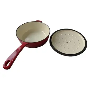 Red Enamel Cast Iron Skillet/Saucepan/Chicken Fryer Pot with Lid