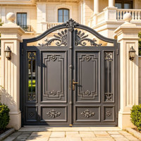 Portail d'entrée double en fer forgé baroque de luxe, anti-rouille, ornemental, compatible avec les villas et cours.