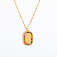 Tendance Bijoux 2023 Collier Pendentif en Acier Inoxydable 316 avec Zircone Carrée Colorée Transparente et Chaîne en Corde pour Cadeaux Femmes