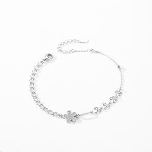 S925 Sterling Silver Zircon Simple and <b>Sweet</b> Floral Chain Bracelet for Women's Everyday Wear Customizable copper version - Product Image 3