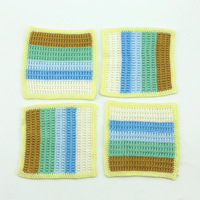 Patch carré de 11 cm en tissu tissé à rayures colorées, imitation crochet fait main, à coudre sur chapeau, vêtement, poche ou pour la couture de vêtements