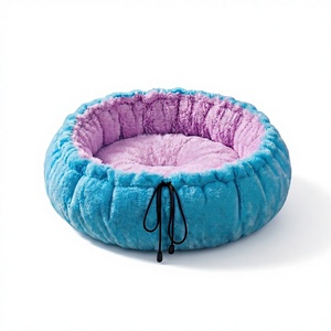 Amistar CozyNest Premium Round <b>Cat</b> Bed XL – Luxury Blue Faux Fur with Pink Plush Interior, 102cm - Product Image 1