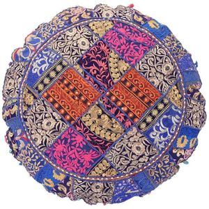 Coussin de sol rond en coton décoratif avec pompons, coussin de sol en coton patchwork avec franges - Product Image 3