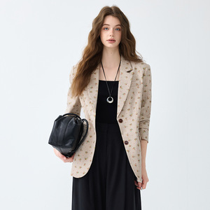 Women's Gray Floral Print Blazer Polyester Worsted Fabric Spring Autumn Style - Product Image 4